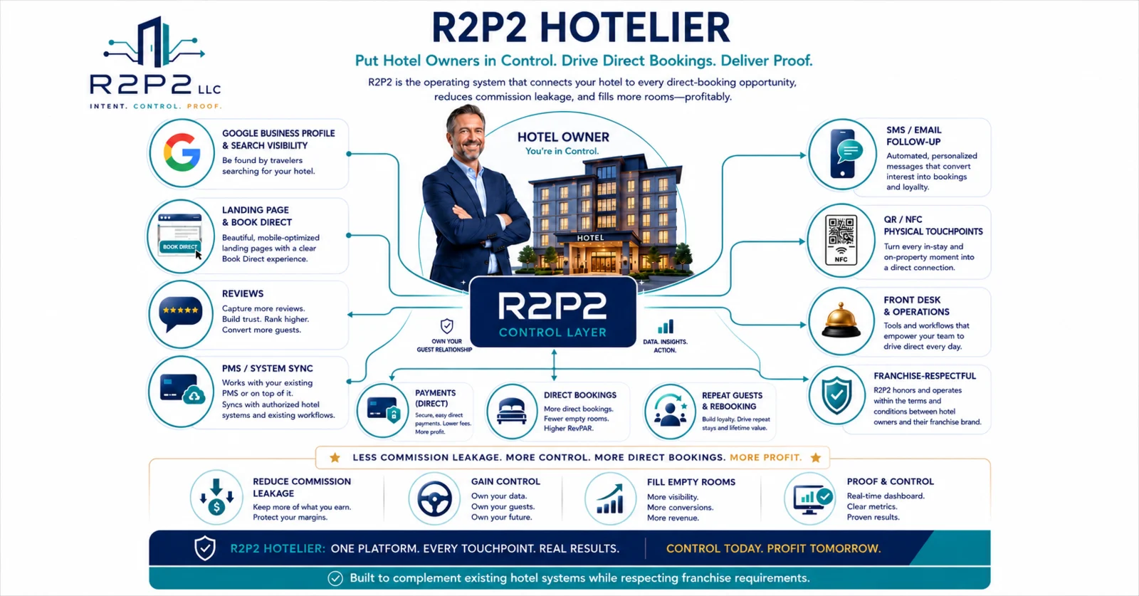 R2P2 Hotelier control layer in light theme.